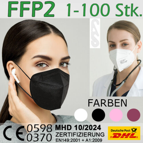FFP2 Maske schwarz weiß CE zertifiziert 5 10 20 50 100 x Stück Masken Mundschutz - Bild 1 von 28