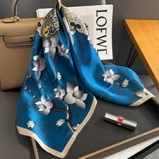100% Mulberry Silk 27" Square Scarf Women Neckerchief Wrap Chinese Style Flowers
