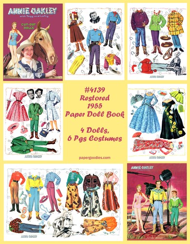UNCUT 1955 Restored Paper Doll Book TV COWGIRL and FRIENDS 5 dolls 6 costume pgs - Picture 2 of 7