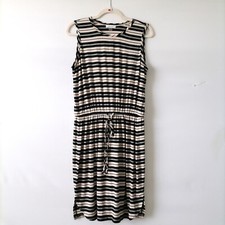 Calvin Klein Womens Black Beige Sleeveless Striped Evening Sheath Dress Size 10