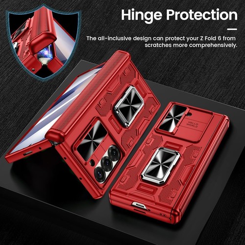 Shockproof Case for Galaxy Z Fold 6 - 360° Kickstand & Belt Clip - Red - Picture 9 of 11