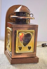 TABLE or WALL LAMP Nautical & Hearts COPPER BRASS WOOD 94W887 w/ Flicker Bulb