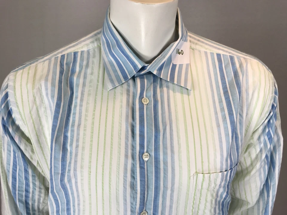Men’s Martin Gordon XL White Pastel Blue & Green 100% Cotton L/S Shirt - Image 2 of 4