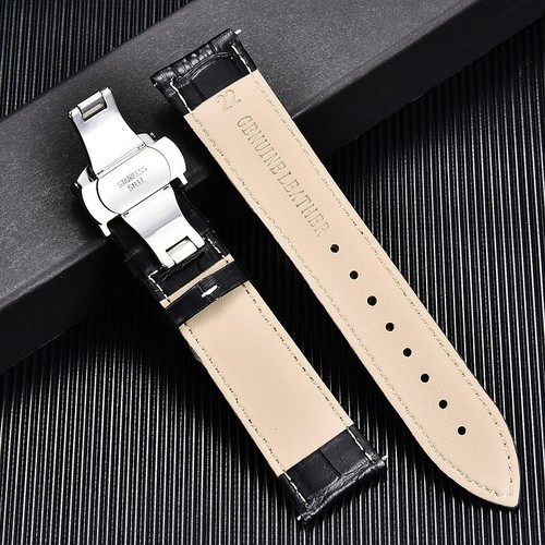 19mm Calfskin Leather Gold Clasp Buckle Black/Brown Watch Strap + Change Tool - Picture 2 of 14