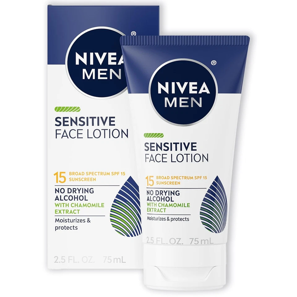 NIVEA Men Sensitive Face Lotion with Broad Spectrum SPF 15 Sunscreen, 3 Pack - Image 3 of 4