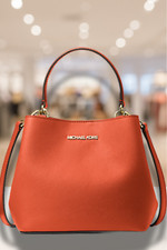 Michael Kors Women Pratt Small Zip Pocket Bucket Shoulder Messenger Bag Red Clay