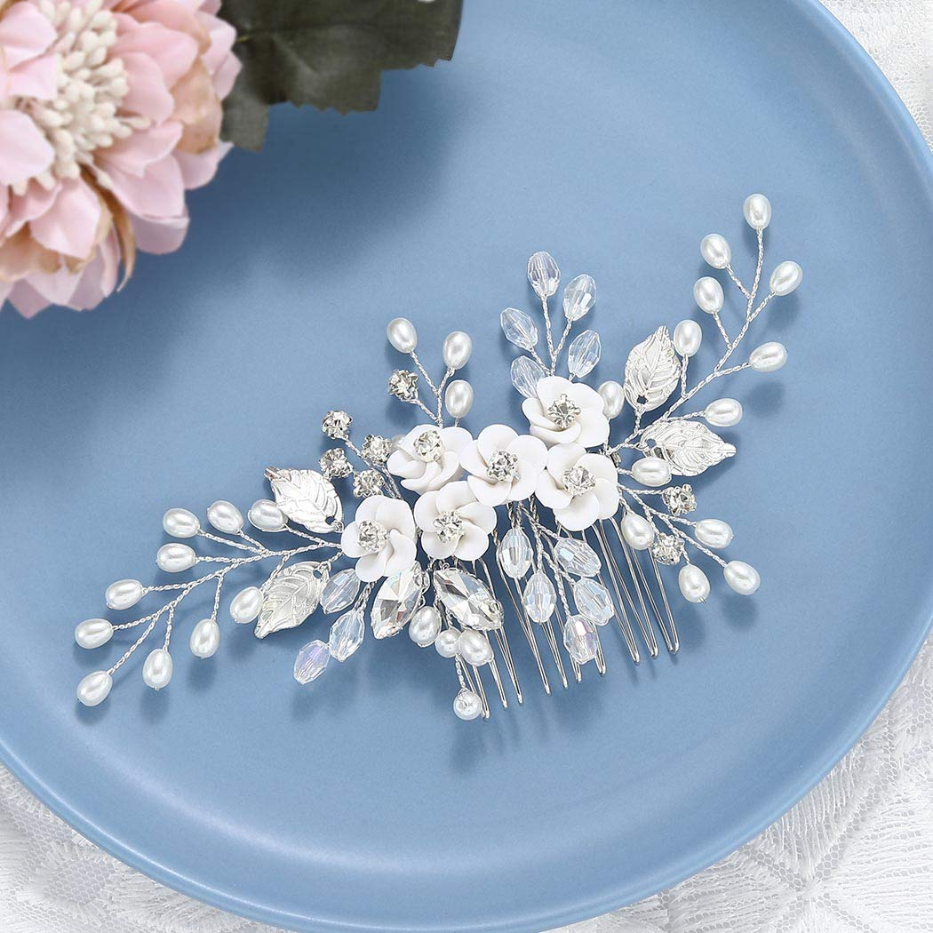 Latious Silver Flower Bride Hair Vine Crystal Bridal Hair Piece Rhinestone Amazon.com: Latious Silver Flower Bride Wedding Hair Vine  main image 4
