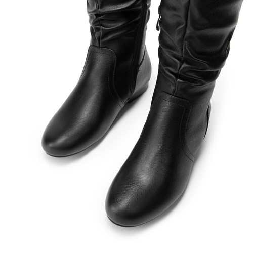 Women Suede Leather Pull On Flat Slouchy Knee High Winter Boots Shoes US 6-11 - Picture 6 of 13