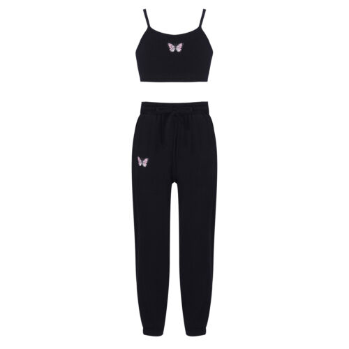 Schmetterling Druck Crop Top Weste und Leggings Sport Kleidung Set für Mädchen - Bild 5 von 54