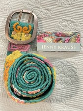 New Jenny Krauss Turquoise Nested Embroidered Wool Belt Handmade Peru Medium