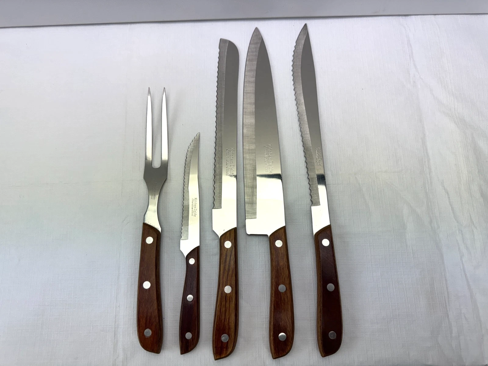 Kitchen Delight Knife Fork 5 Piece Set Knives Stainless Steel Japan Wood Handle