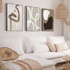 Wall Art Framed Canvas Print Set Paint Strokes Abstract Shapes Illustrations ...