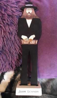 ORIGINAL  THE BEATLES JOHN LENNON FLAT WOOD ACRYLIC PAINTED ART