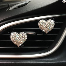 2 Pieces Bling Heart Air Vent Clips Rhinestone Air Freshener Bling Silver Heart