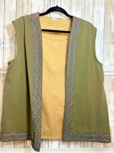San Francisco Opera Midieval Renaissance Olive Green Costume Vest Colored Trim