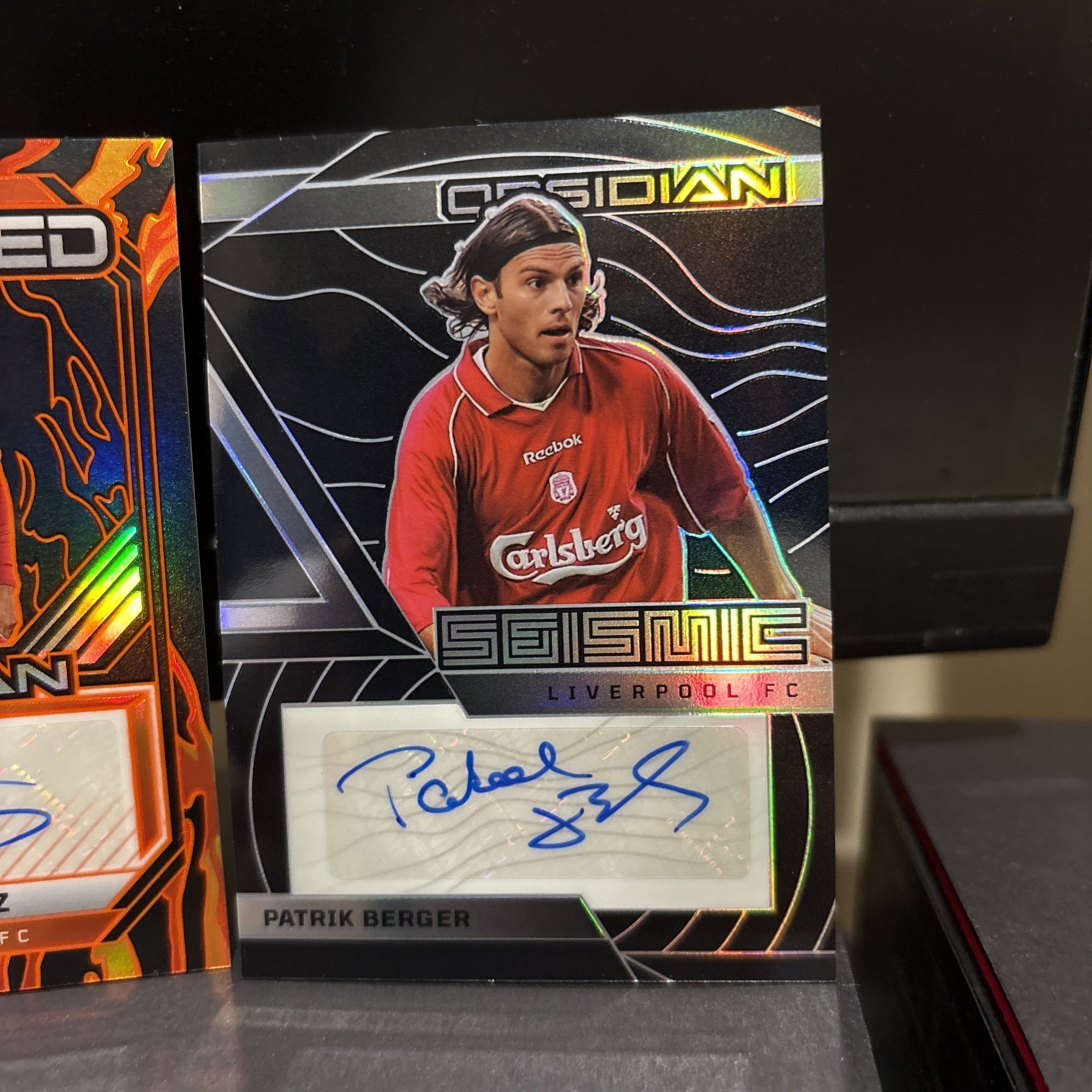 Joe Gomez /99 Auto and Patrick Berger /199 Auto Liverpool Panini Obsidian view 3