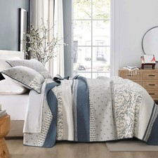 DDUOXIN 100 Cotton King Quilt Modern Stripe Botanical Soft Bedding Set