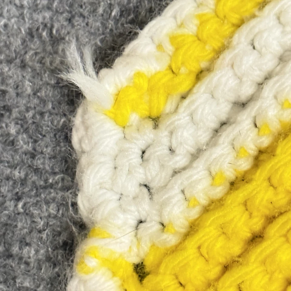 "Manta Chevron de ganchillo hecha a mano amarilla blanca ondulación afgana 39x45""" Foto 4 de 4