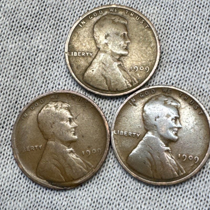 #4N: (Set of 3) Rare 1909 Lincoln Wheat Penny~Bid Now! You Grade! Price Drop -$2
