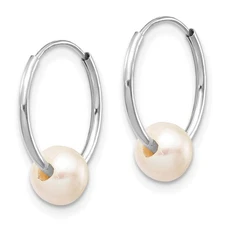 14k Gold 5-6mm White Semi-Round Freshwater Cultured Pearl Endless Hoop Earrings