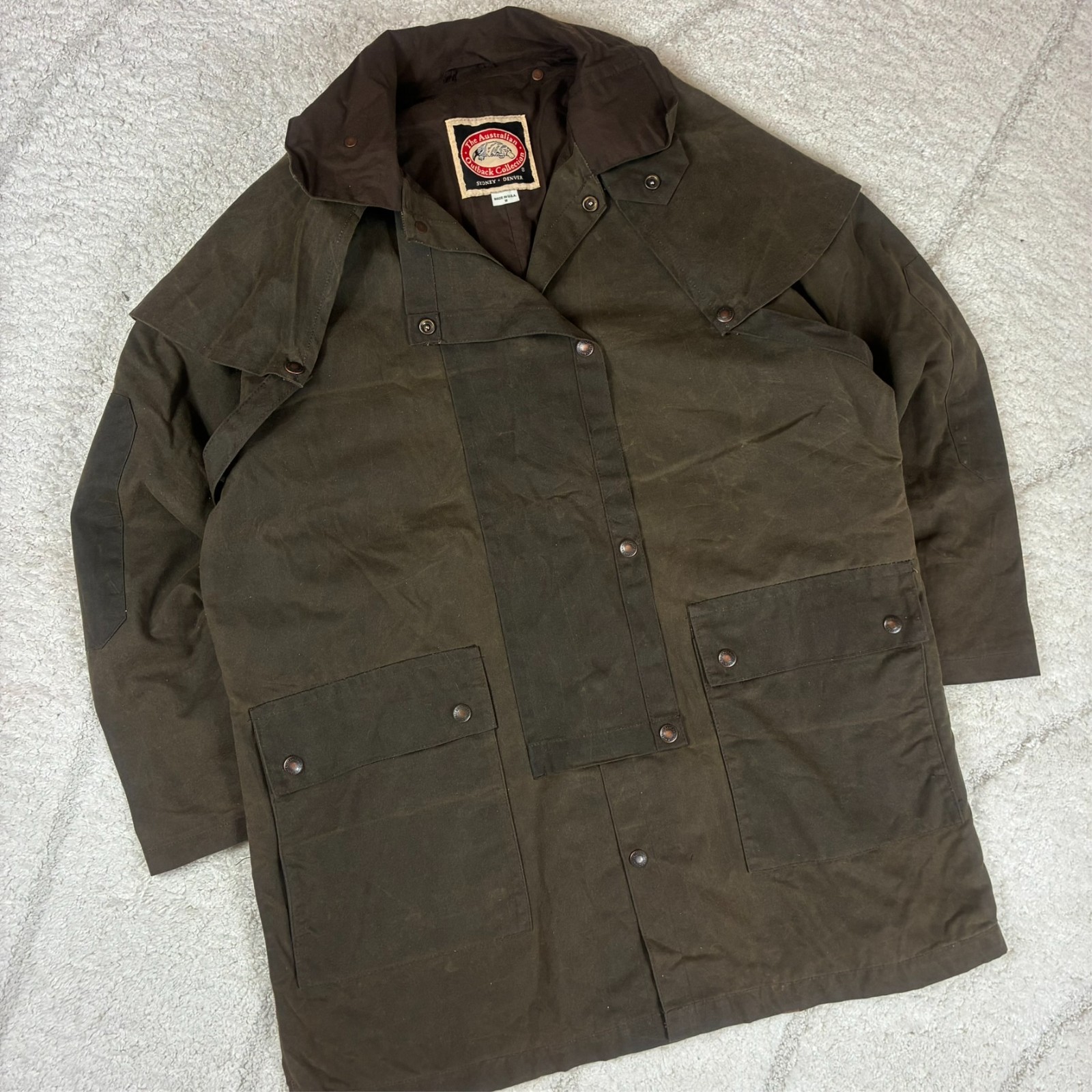 VTG Australian Outback Collection 90s Olive Oversized Med Trench Cape Wax Jacket image 2
