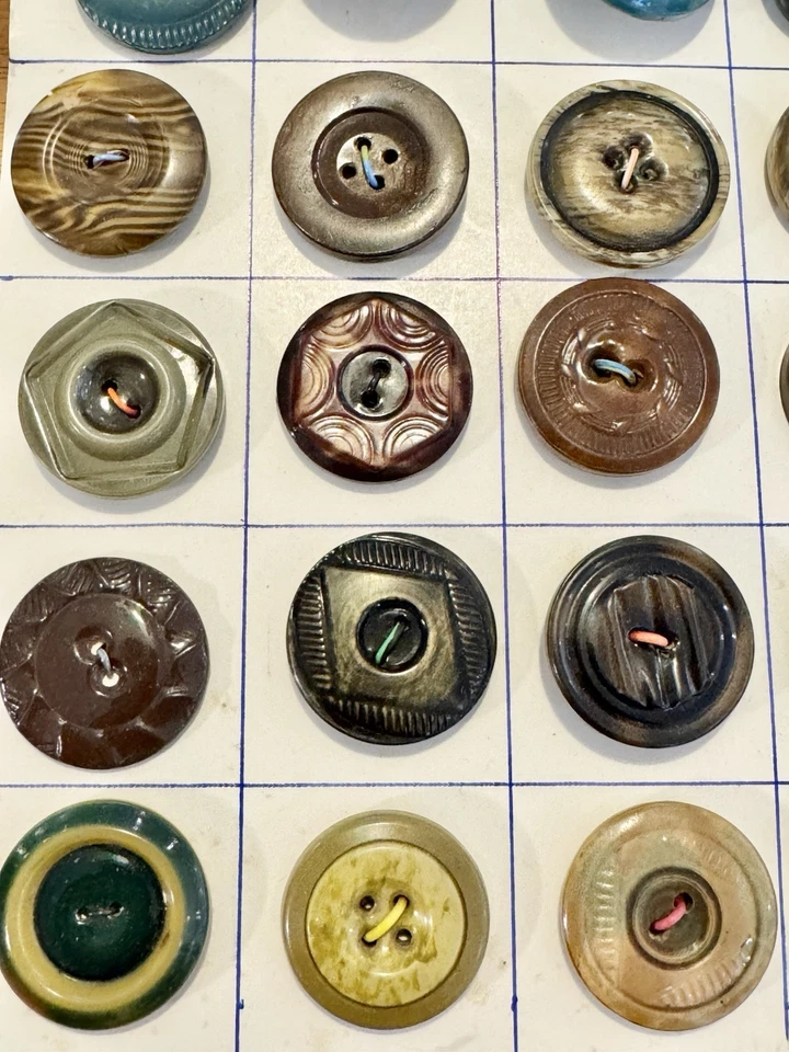 48 Old Vintage Celluloid Tight Top & Wafer Buttons on Card Large 1” - 1.25” - Image 2 of 4
