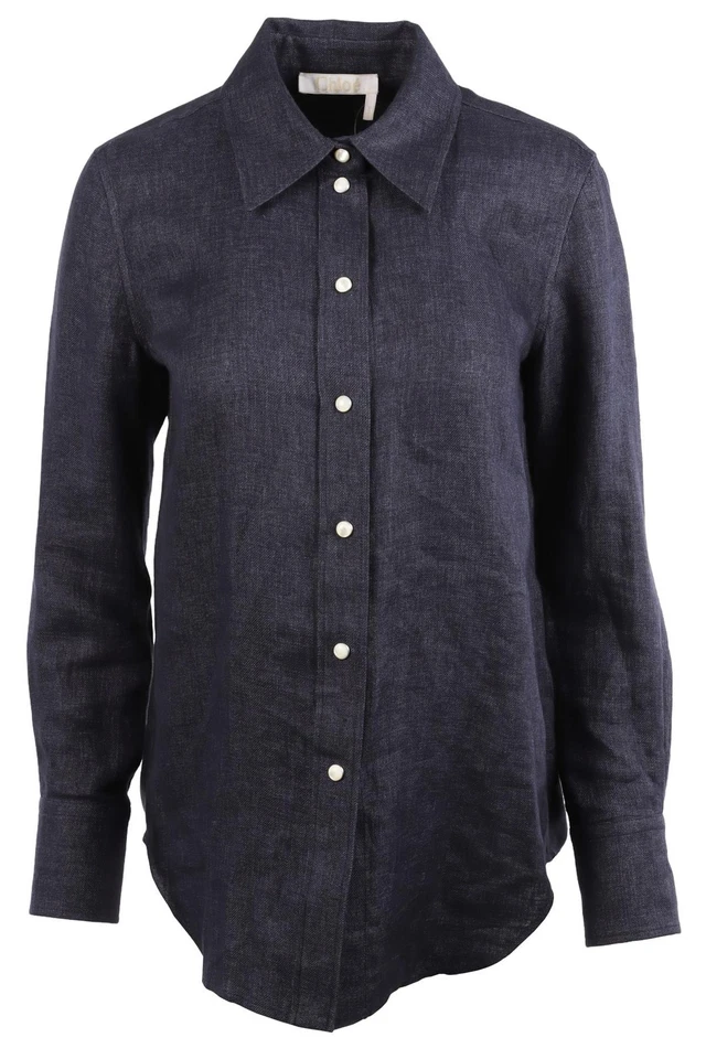 CHLOÉ BLUE LINEN SHIRT FR 36 UK 8