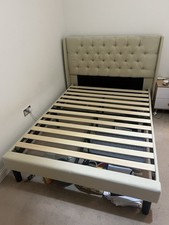 Double Bed with button-tufted Upholstered Headboard + Memory mattress
