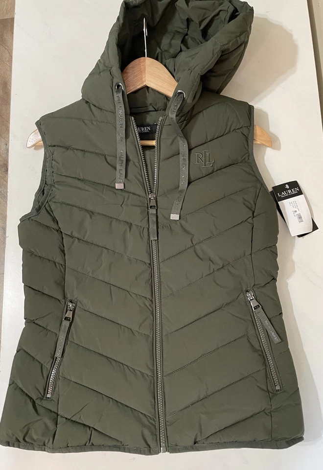 Nuevo $150 Ralph Lauren Mujer’s Chaleco Puffer Verde Oliva Pequeño Foto 2 de 4