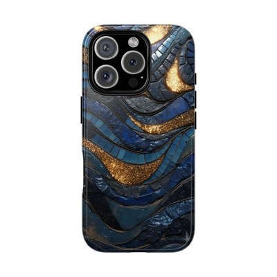 Phone Ink - Lifetime Warranty Custom Case - Blue Mosaic Tiles Gold Pattern
