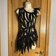 Algy Costumes Black Nude Sequin Rhinestone Biketard Dance Costume AM