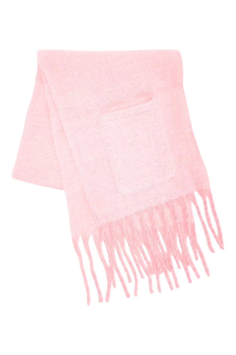 Объемный однотонный шарф с бахромой в виде веточек и карманами Розовый/Кремовый
