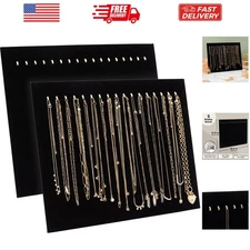 2 Pack Jewelry Display for Selling, Black Velvet Boutique Necklace Stands Boa...