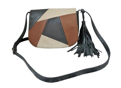 Carlos Santana Crossbody Black Brown Tan Colorblock Adjustable Strap Tassel Boho