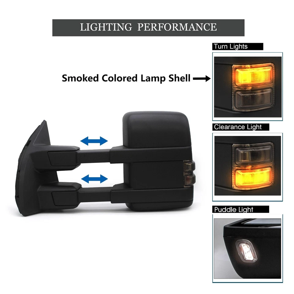 Зеркала буксировки LH RH для 08–16 Ford F250-550 Super Duty с электроприводом подогревом дымчатый сигнал - Изображение 4 из 4