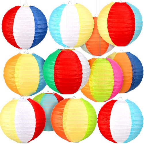 12 Pcs 8 Inch Beach Ball Paper Lanterns Pool Party Decorations Summer Luau Th...