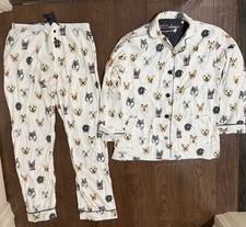 PJ Salvage 100 Cotton Flannel Antique White Dog Head Pajamas Small