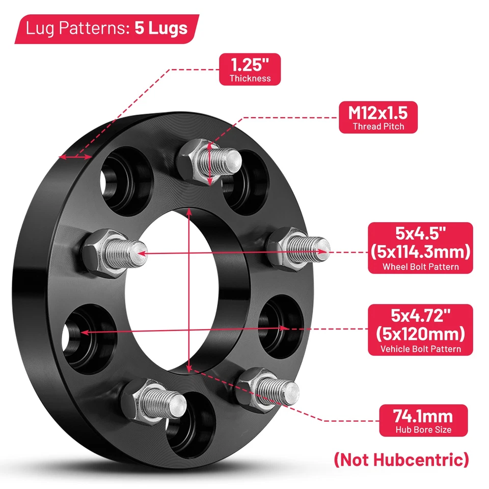 4PCS 5x120 to 5x114.3 Wheel Adapters 1.25 Inch For 1982-1990 GMC S15 - Image 2 of 4