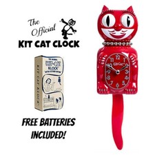 RETRO KITCHEN LADY KIT CAT CLOCK 15.5" Red Kit-Cat Klock USA MADE Free Battery