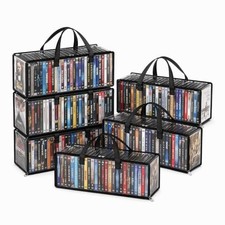 6 Pack DVD Storage Bags - PVC CD Storage with Handles Zipper - Stackable
