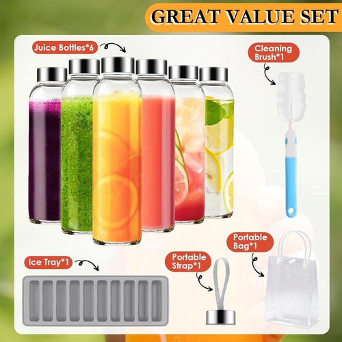 6 Stück Glas Saft Flaschen mit Deckel 18 Oz Klar, Wiederverwendbare Wasserflaschen mit St - Bild 9 von 9