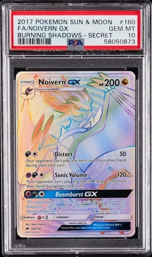 2017 POKEMON SUN & MOON BURNING SHADOWS SECRET #160 FULL ART/NOIVERN GX PSA 10