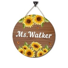 Sunflower Welcome Sign   11  Round Wooden Door Sunflower Welcome Door Sign