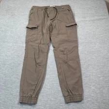 Projek Raw Pants Men Large Brown Cargo Jogger Classic Fit Drawstring Stretch