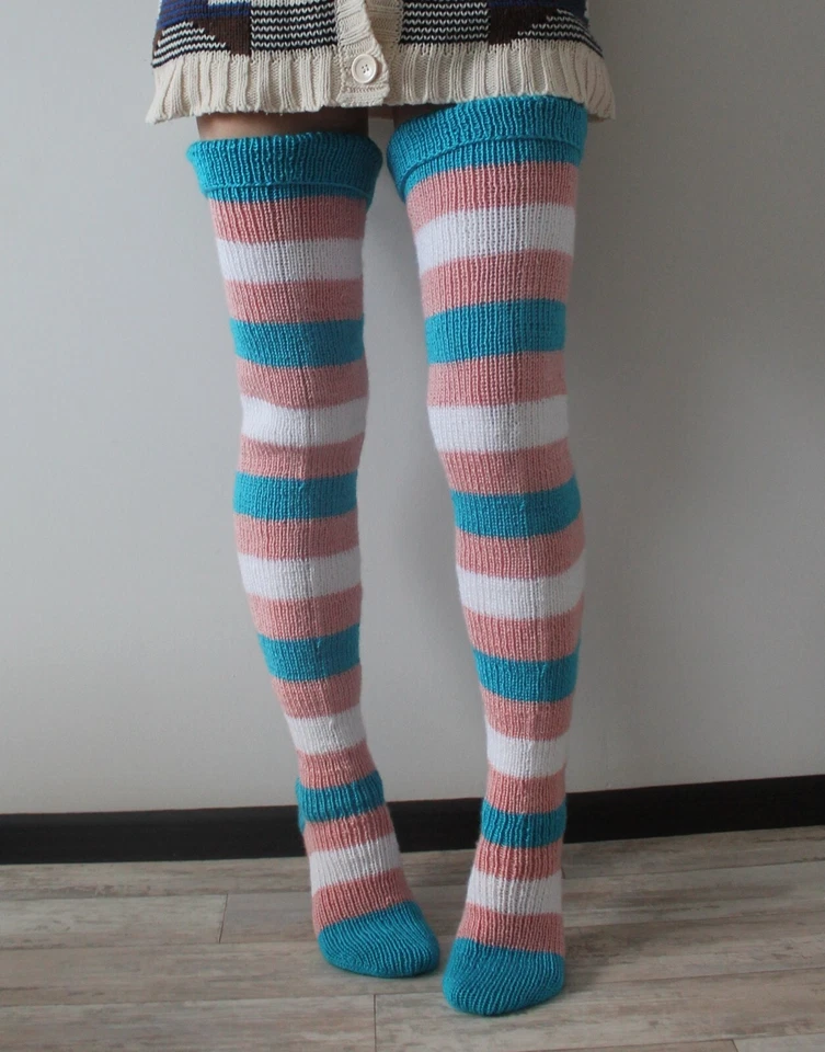 Vintage Striped Winter Knitted Socks Thigh High Over Knee Boot Sock Soft Warm - Image 3 of 4