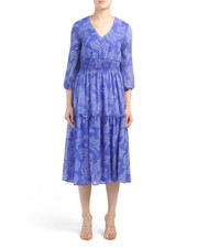 NEW TAYLOR BLUE WHITE FLORAL CHIFFON MIDI FLARE DRESS SIZE 16