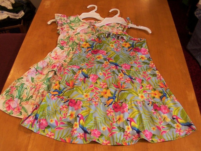 Tommy Bahama Size 6 Dress Lot: Floral with Flutter Sleeves & Tropical Bird Print