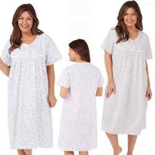 Ladies Round Neck 3 Button Swirl Leaf Polycotton Nightie Short Sleeve Nighdress