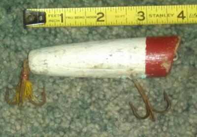 Wooden Heddon Chugger Spook Red/White Top Water Vintage Fishing