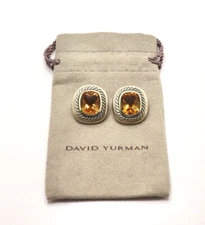 DAVID YURMAN 14K AND STERLING SILVER  HONEY CITRINE CABLE CLIP ON EARRINGS POUCH